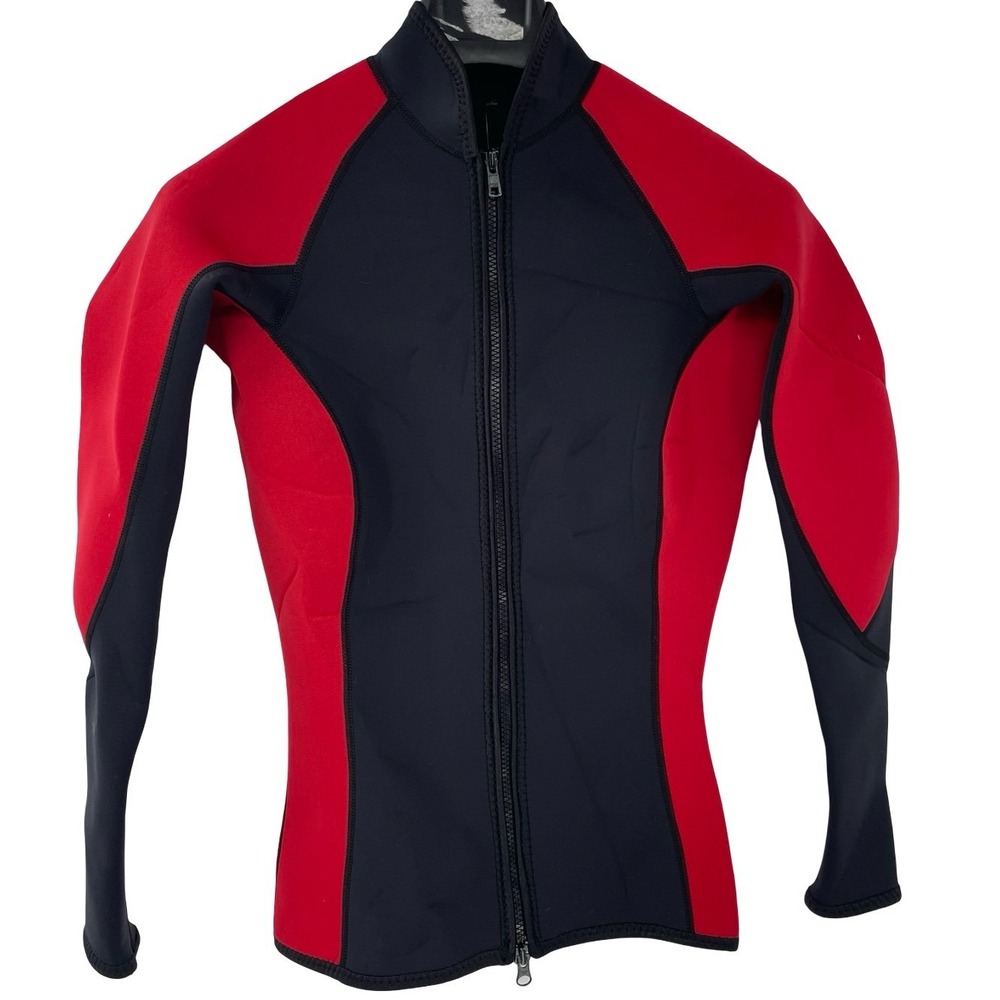 Unbranded Men Wetsuit Jacket Long Sleeve Full Zip Red Black Neoprene Small